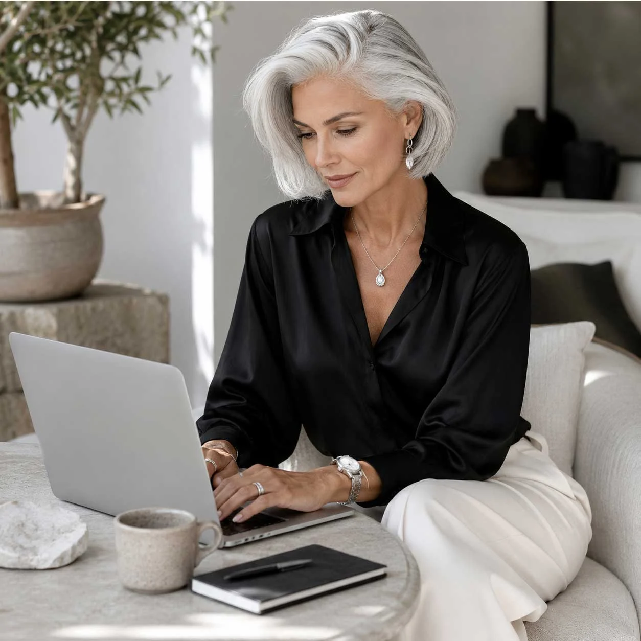 Business owner working on a laptop, looking into automated marketing options
